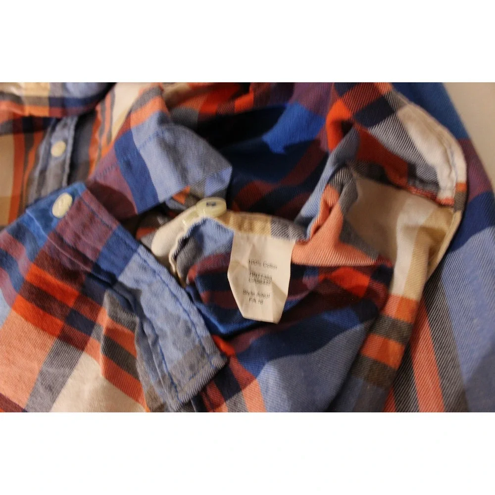J.Crew Plaid Perfect Fit Button Down Shirt XS Petite Blue Orange - Picture 7 of 7